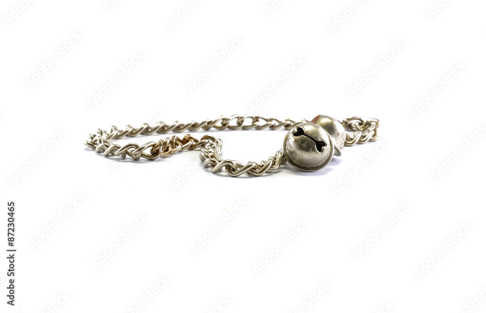 Dog chain with bells isolated on white background