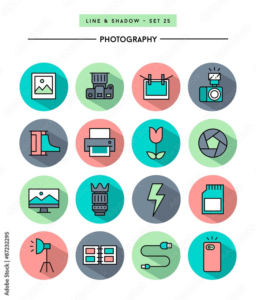 set of flat design,long shadow, thin line photography icons set of flat design,long shadow, thin line photography icons