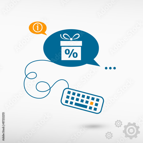 Gift discount box and keyboard on chat speech bubbles