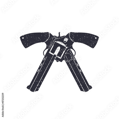 crossed modern revolvers, with grunge texture, vector illustration, eps10