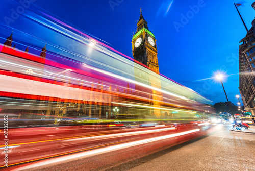 Photography Beautiful bus light trails under Big Ben, London