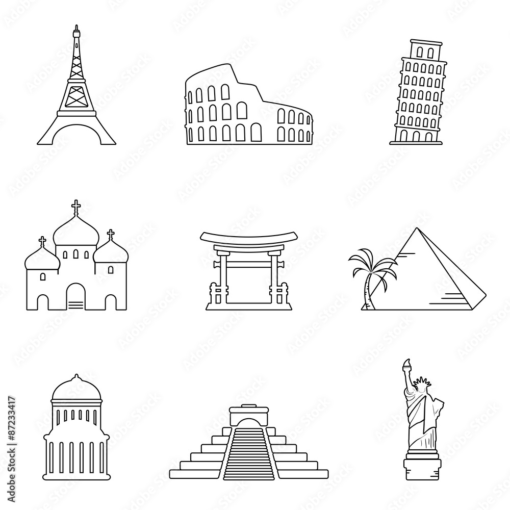 World famous buildings icons