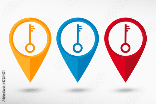Key map pointer, vector illustration. Flat design style 
