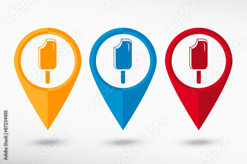 Ice cream map pointer. Flat design style 