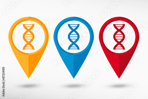 DNA icon map pointer. Flat design style 