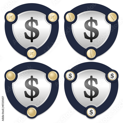 Set of four abstract icons with golden screws and dollar symbol