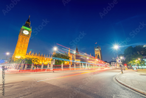 Stunning night view of Big Ben and Westminster Palace from Parli photo