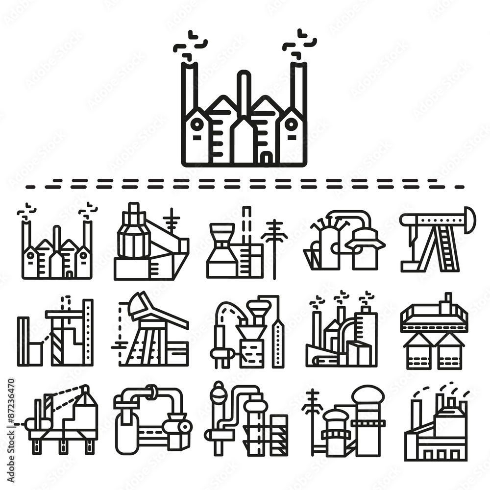 Industrial flat line icons set