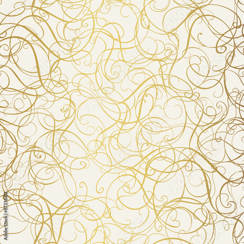 Golden curly pattern on white background. Vector illustration
