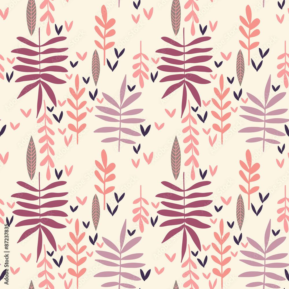 Fototapeta premium Hand-drawn vintage seamless leaf pattern