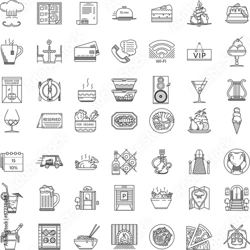 Obraz na płótnie Restaurant flat line icons collection w salonie
