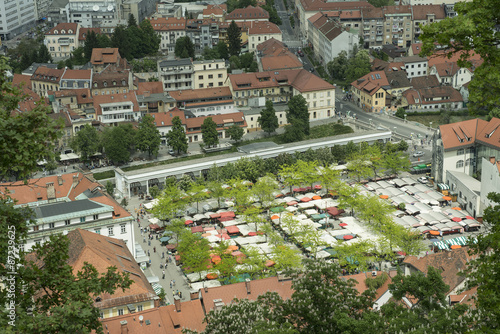 vista del mercato all'aperto di Lubiana, Slovenia