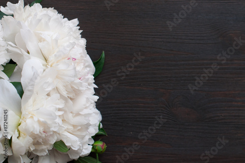 Wallpaper Mural Stunning white peonies on rustic wooden background Torontodigital.ca