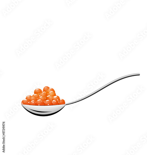 Teaspoon with red caviar isolated on white background