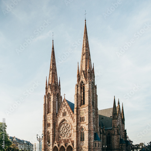 Saint Paul's Church in the evening, Strasbourg, Alsace, France
