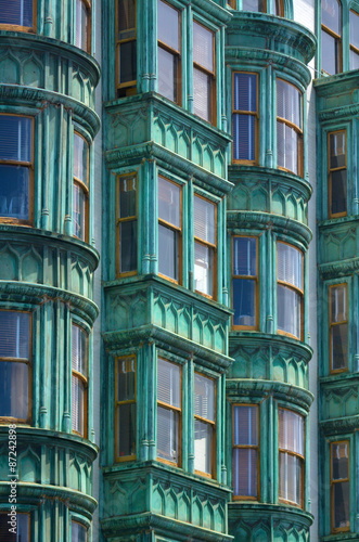 Photography Old green building faced in San Francisco -