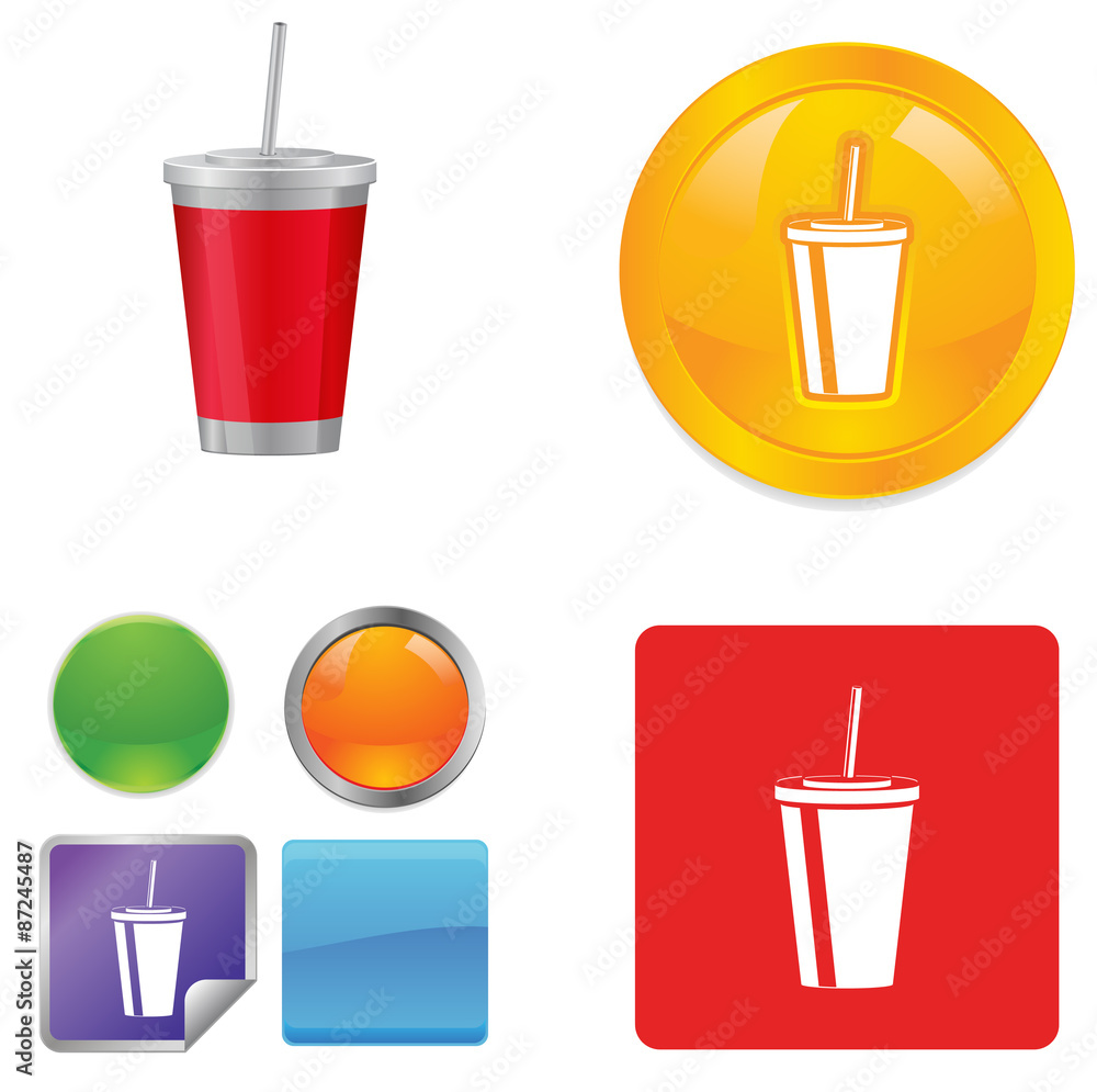 Plastic cup with straw vector button icons Plastic cup with straw vector button icons