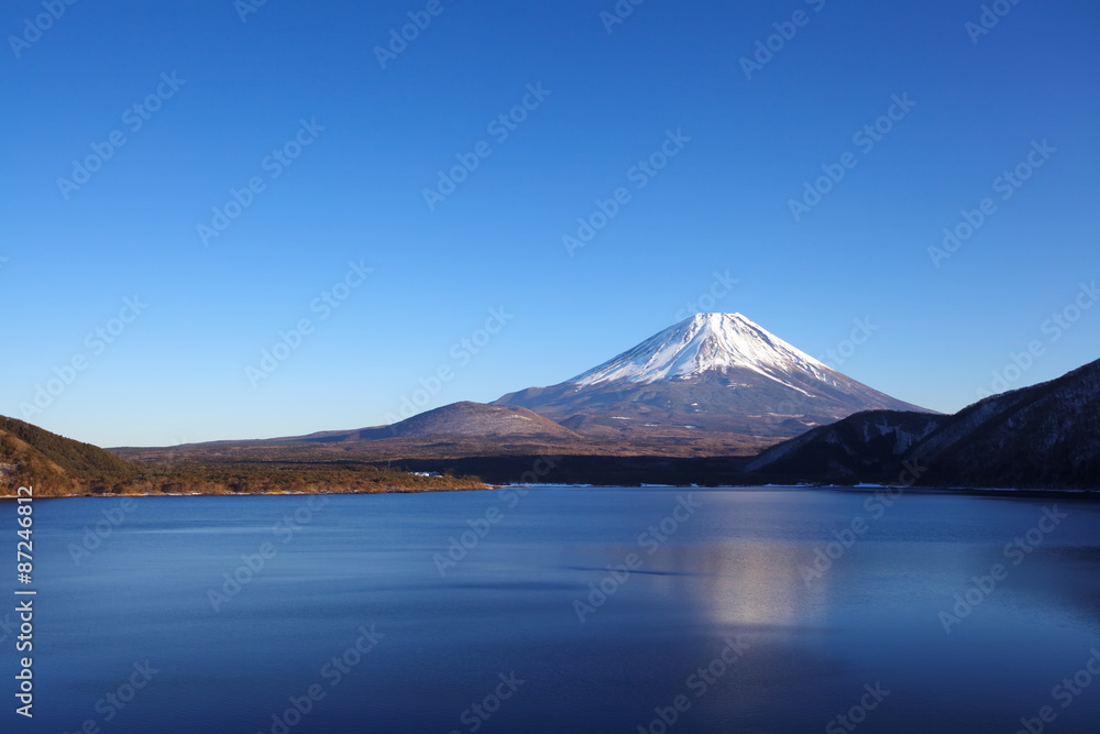 Mountain Fuji and lake motosu in autumn season
