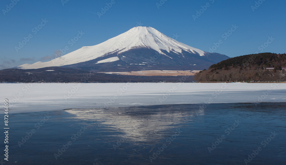 Mountain Fuji and Lake Yamanakako in winter season