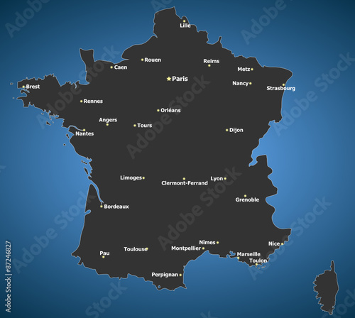 Highly detailed France map, Main Cities 
