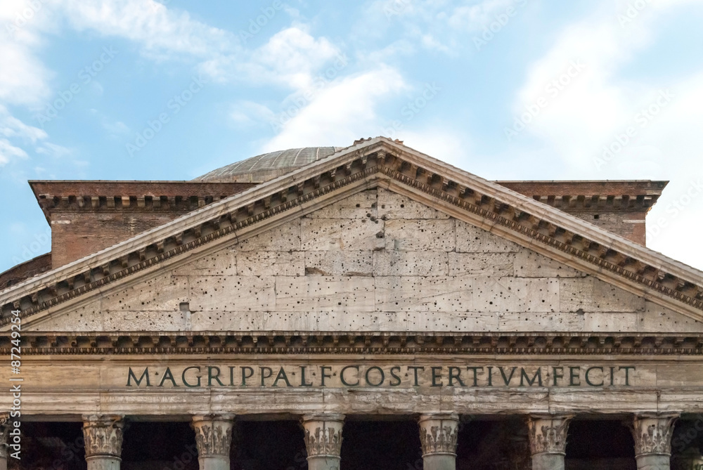 Detail of the Upper Portico and pediment lettering of the Roman Pantheon II