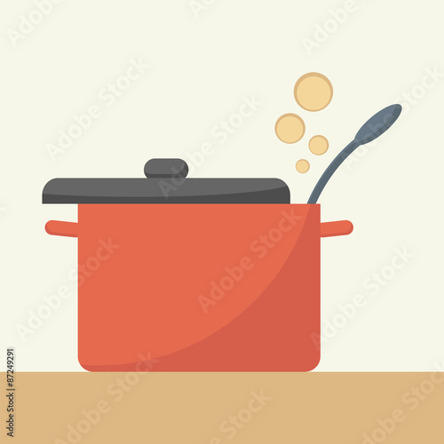 Saucepan with lid open.