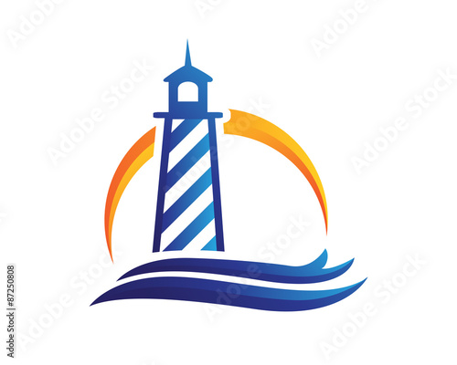 lighthouse wave sun logo
