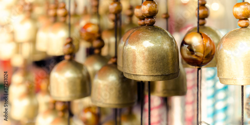 Brass Bells in the temple. Thailand , Selective Focus
