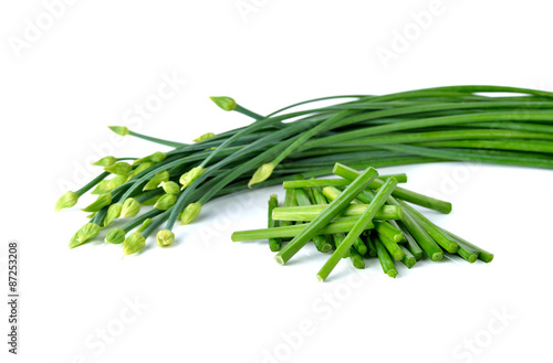 stack Chives flower or Chinese Chive on white background.