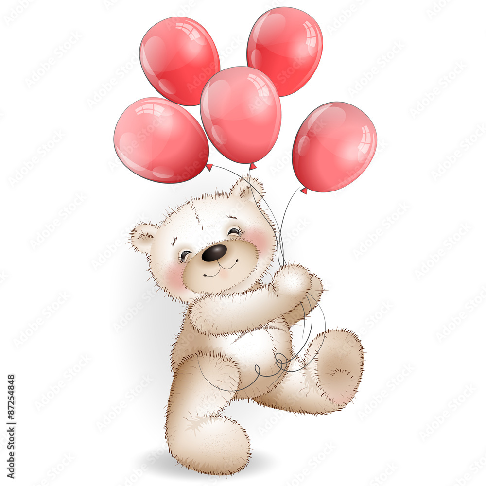 Laughing bear and lots of red balloons Laughing bear and lots of red balloons