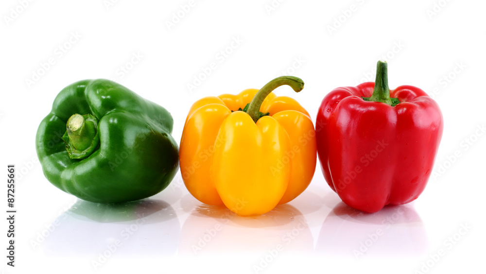 three color peppers isolated on white background three color peppers isolated on white background