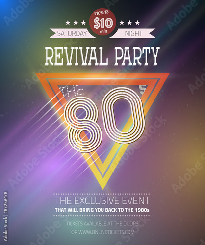 Retro Disco 80s Neon Poster made in Tron style with Triangles, F