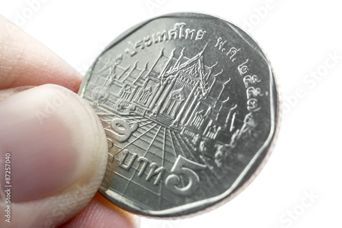 Fényképezés Closeup of five baht thai coin