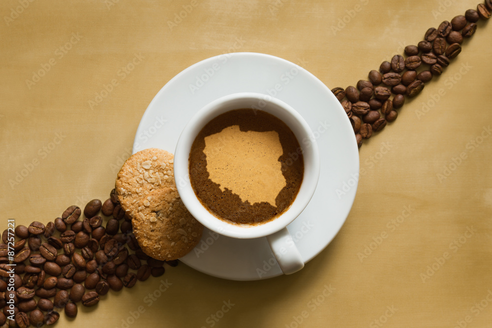 Still life - coffee with map of Poland