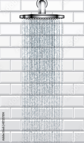 Bathroom rain shower on white brick tiles vector
