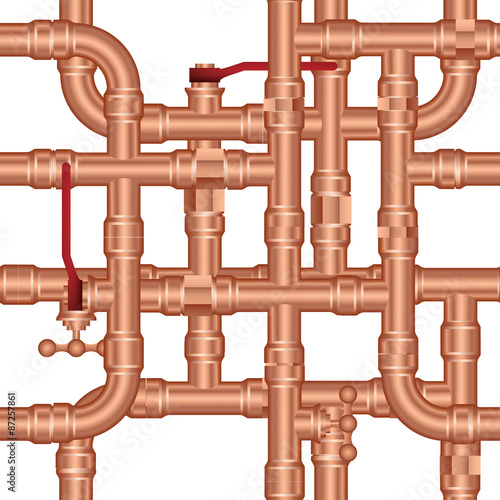 Vector background of brass pipeline construction