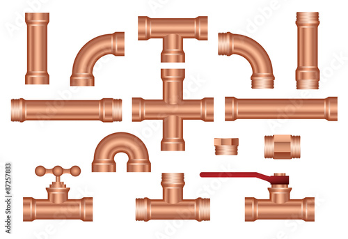 Vector brass pipeline construction pieces