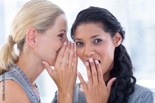 Konstfotografi Businesswoman whispering gossip to her colleague