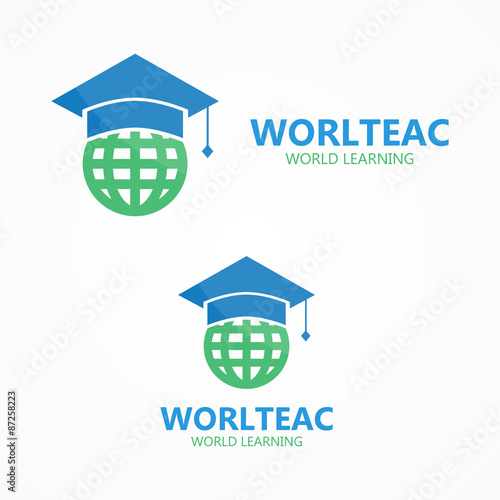 Vector logo combination of a graduation cap and earth