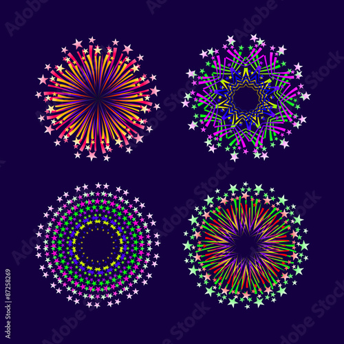 Party and holiday event firework icon flat set isolated vector