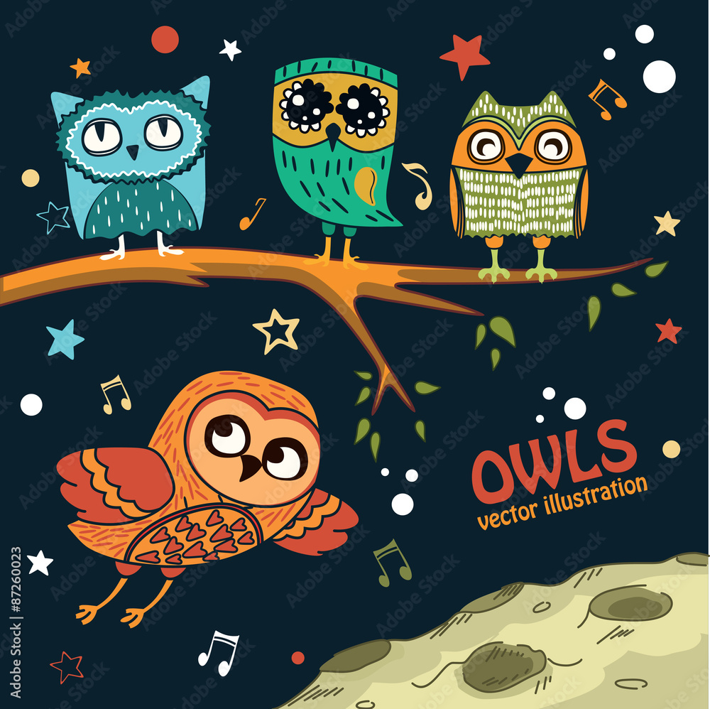 Obraz premium Collection of owls in the night