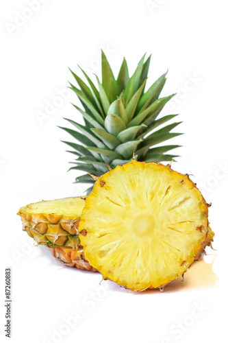 Pineapple with slices on white background, Fruit.