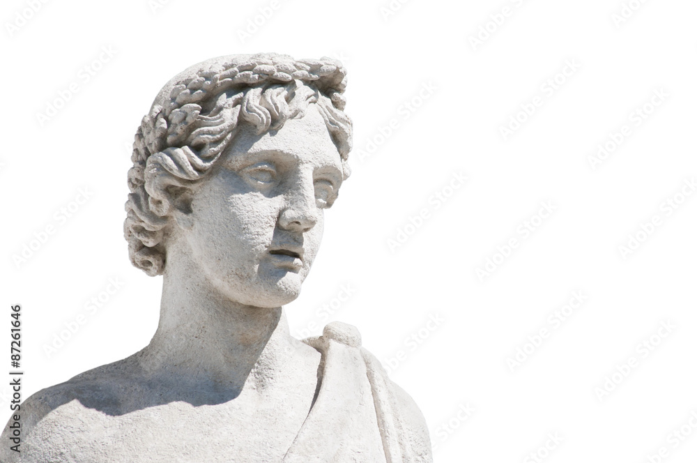 Marble head of antique statue isolated on white Marble head of antique statue isolated on white