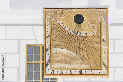 Ancient astronomical clock at Cesky Krumlov Castle, Czech Republ