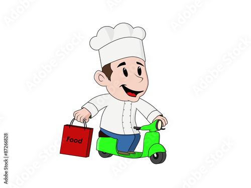 yemek teslimatı yapan genç aşçı çocuk photo