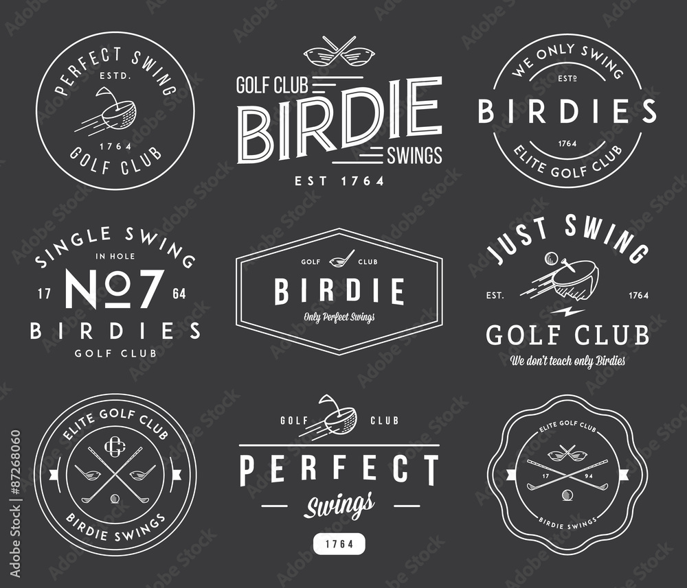 Golf Badges and labels white on black