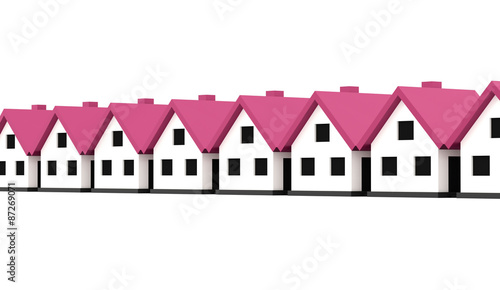 A small houses with pink roof on a white background