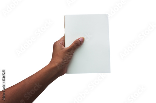 hand women holding white book isolate background