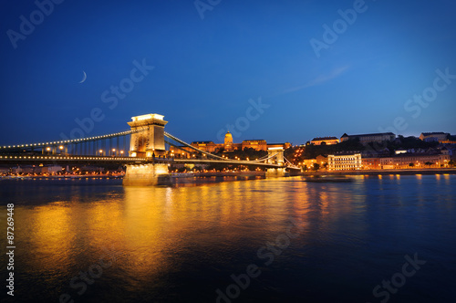 Budapest at night  Szechenyi Chain Bridge