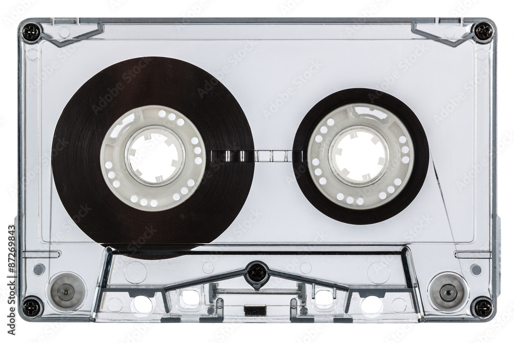 Сlose up of vintage audio cassette, isolated on white backgroun